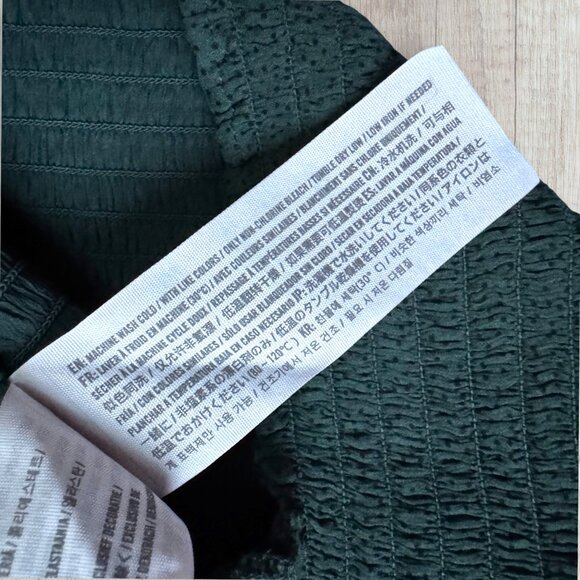 Abercrombie & Fitch Forest Green Smocked Waist Long Sleeve Deep V Blouse Size L - Picture 5 of 6